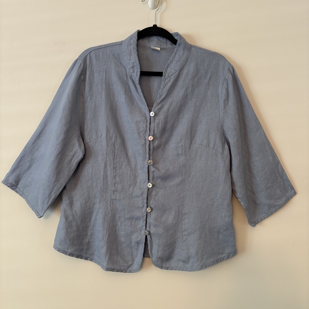Lintico 100% Linen Button Front Top Blue Size XL Lagenlook Coastal Minimalist